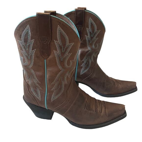 Ariat Round Up Bella Brown Western Leather Boots Size 8.5 - Picture 1 of 10